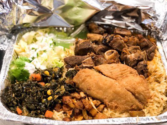 We got the number 10. We picked our meat that consist of fish, chicken, and goat. Sides was rice, greens, and a salad.