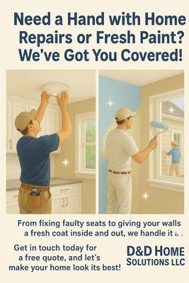 We provide quality Handyman services as well , Interior exterior painting, pressure washing door, light and fixture installations