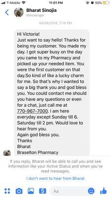 What the person who served me messaged saying. I only went for condoms.