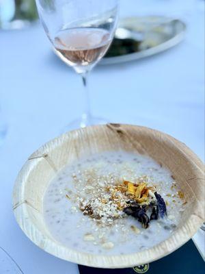 Vietnamese tapioca pudding with grilled plantain paired with a light and flavorful rosé Pinot Noir.