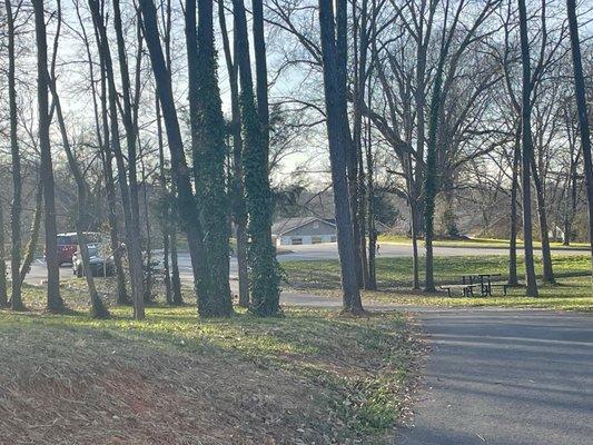 Other parking lot on backside - down the path. Not sure how to get to it