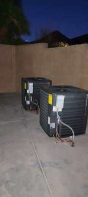 these are the Condensers for the twined system. the copper lines had not yet been installed when photo was taken.