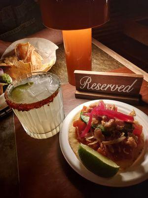 Ceviche, Taco, Mescal Tequila Margarita