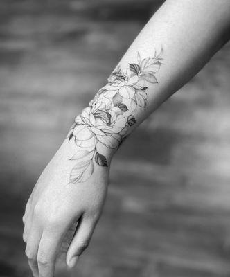 beautiful hand drawn wrist/hand floral "corsage"