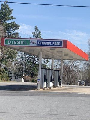 Diesel pumps off to the left of store