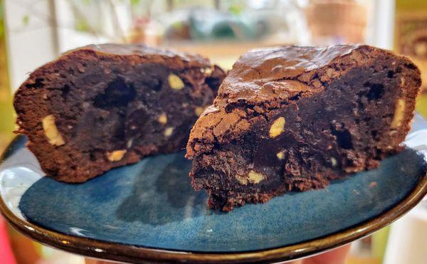 Hazelnut Brownie from yesterday, cut diagonally (3/30/25)