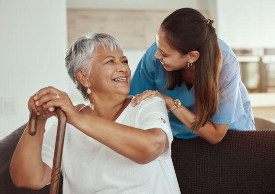 Caregiver and Client with happy smiles