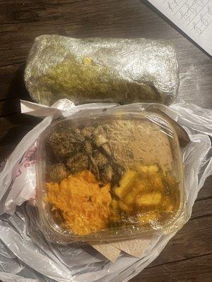 Carrot tuna, curried plantains, pad Thai noodles, & mushrooms