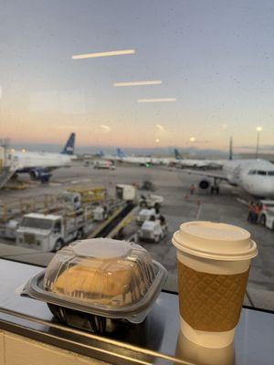 Breakfast Sandwich and Cafe Latte