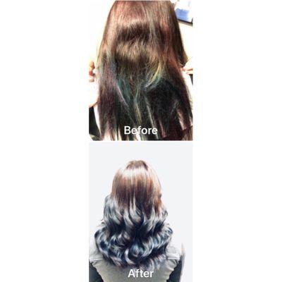 Bottom pic shows another stylist's work. Fixed the damage done above.