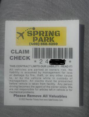 Claim Stub *fine print*