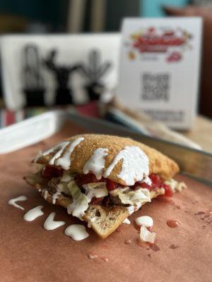 Sopapilla with brisket (Duke's Hot Tomato Summer special)