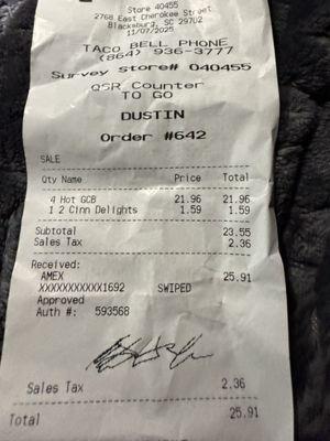 My receipt for my refund.