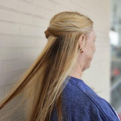 Blond on top darkness hiding underneath. Perfect blend