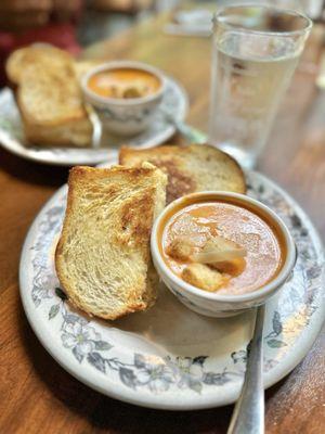 Three Cheese & Roasted Garlic and tomato bisque soup - highly recommend!