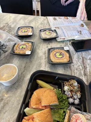 A few small Togo chicken salads, a spicy pimento cheese, and panino soup