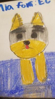 My little niece Eva Rose made a portrait of her little pup Mia so that I wouldn't be going to KECK hospital for my latest scans alone.