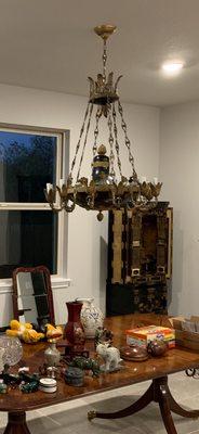 Antique chandelier installation