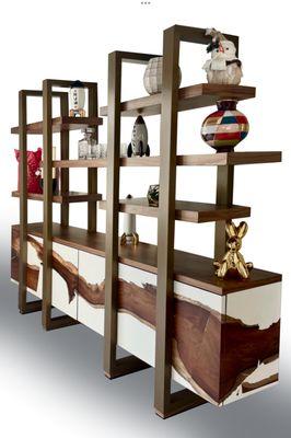 Epoxy resin bookshelves, library, bar