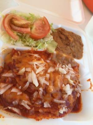 This is an Enchilada Plato Con Frijoles. 6.00