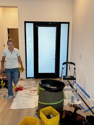 Switchable window film on front door, the only way to get daytime and night time privacy