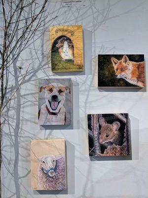 Wall of cute critters by Kate Odell, $25 each!