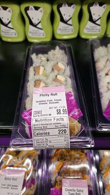 Philly roll with raw salmon marked as cooked with imitation crab.