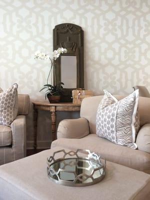 Slipcovered London chair and French Country Home demi-lune