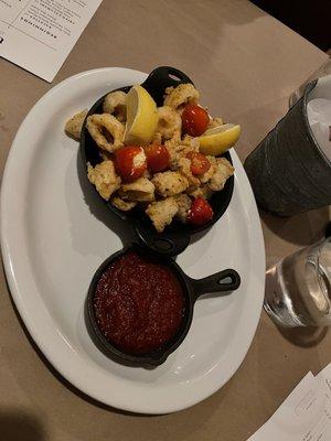 Calamari with feta stuffed peppers