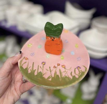 My niece painted the Easter plate and I painted the cat planter.