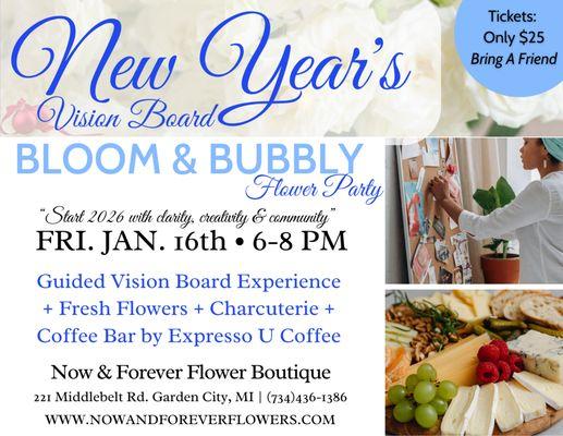 Vision Board Bloom & Bubbly Flower Party