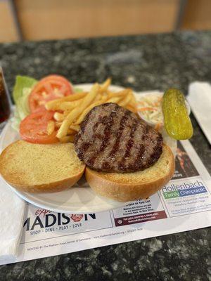 Their burger deluxe - served up fast at the bar counter today!
