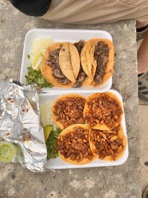 Al pastor street tacos and barbacoa tacos