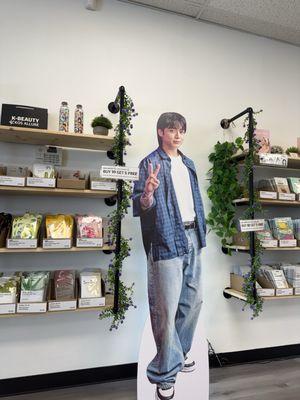 BTS golden maknae welcoming me in the shop. Lots of facemasks to choose from!