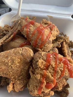 5 whole wings... rice is bleh.... not nasty though. Putting them on hold for a while