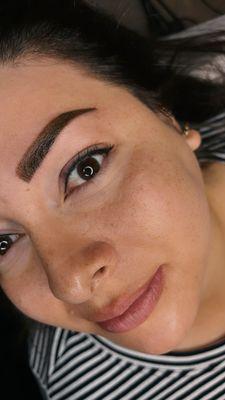 Eyebrow shape and color correction and eye liner tattoo done for this beautiful lady both in same day