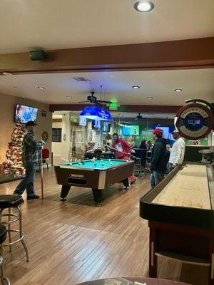 Pool shots + casino table tops.