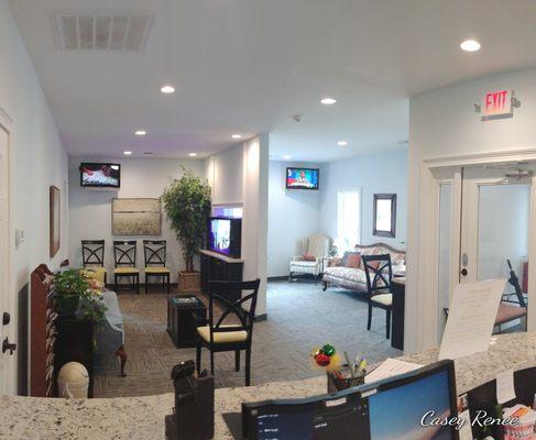 Our comfortable and inviting waiting area..we have a separate area full of fun for kiddos!