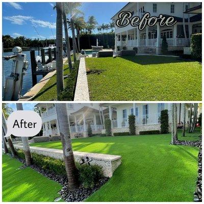 Project of 3800 SqF. Where the owner decides to eliminate irrigation and gardening expenses to see his patio with evergreen grass