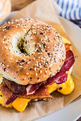 Bacon egg cheese on a bagel