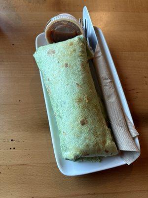 Breakfast burrito in spinach tortilla
