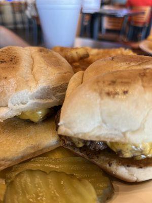 Kids 2 cheeseburger sliders w/ fries for $8 is a bargain!