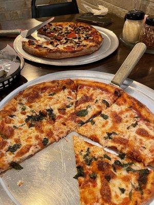 Neapolitan Style Pizza with Cheese and Basil and a Mushroom and Pepperoni Pizza!