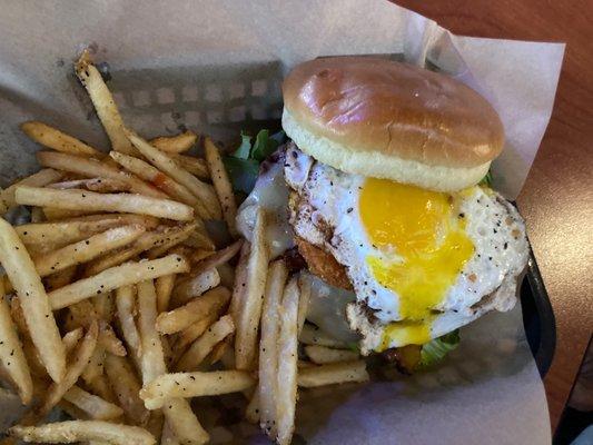 Hangover Burger with fries