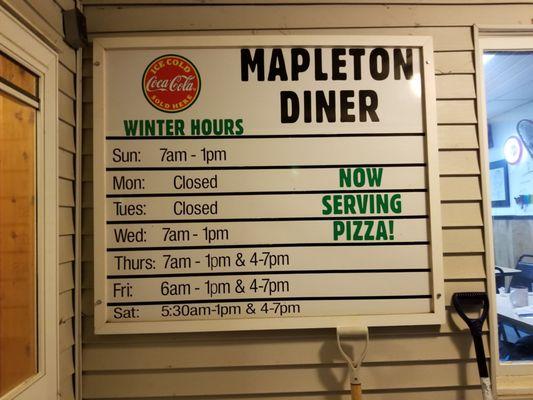 Winter Hours of Operation