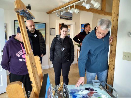David Arsenault in his studio on the Art of Cape Ann Tour.