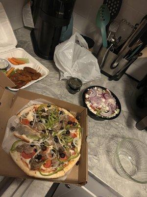 Supreme pizza Greek salad Boneless Wings