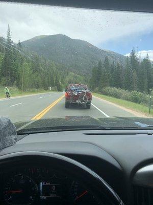 Traffic backed up to base of Berthoud Pass because of Empire running their one traffic light!