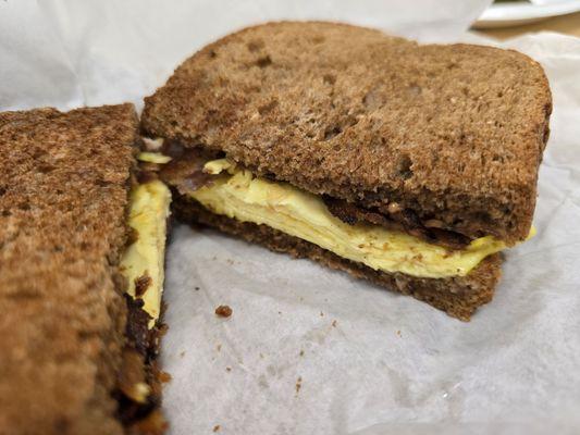 Egg, bacon, on wheat. Bacon was so good.