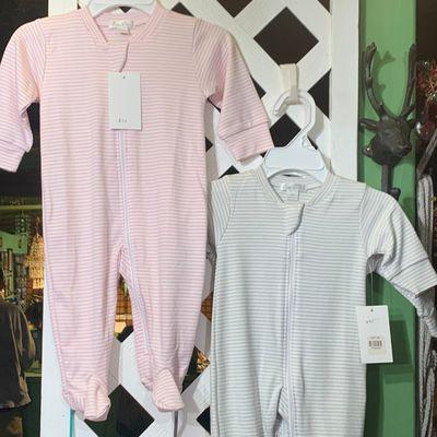 Pink and green striped toddler onesies